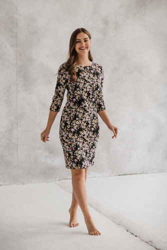 Sukienka do karmienia Milky Classic Milk&Love rękaw 3/4 czarna w kwiatuszki