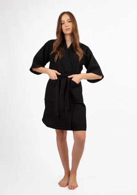 Szlafrok damski waflowy DK-W-01 Dkaren - czarny