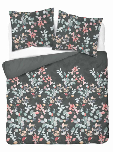 Pościel satynowa gałązki 5084 A Home Satin Detexpol grafitowy 