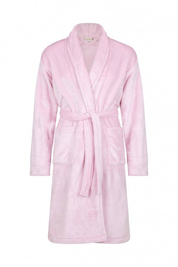 Szlafrok damski polarowy Queen + Korona ByShelly - jasny róż/srebrny