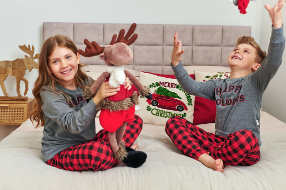 Doctor Nap 7345 – piżama dziecięca bawełniana Dark Grey z nadrukiem