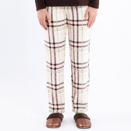 Liliana Sorbetto brązowa  – piżama damska polarowa w kratę z haftem 