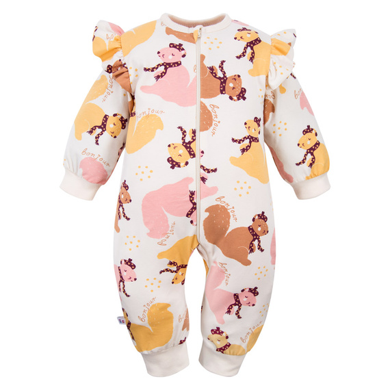 Fluffy Tails Eevi – Pajac ecru, drukowany, bez stópek, zapinany na zamek