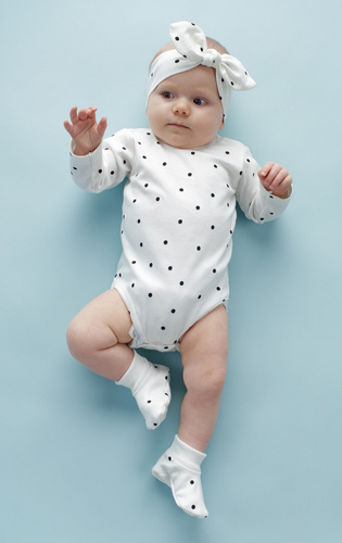 Body z długim rękawem dla dziewczynki Tres Bien Pinokio - ecru groszki