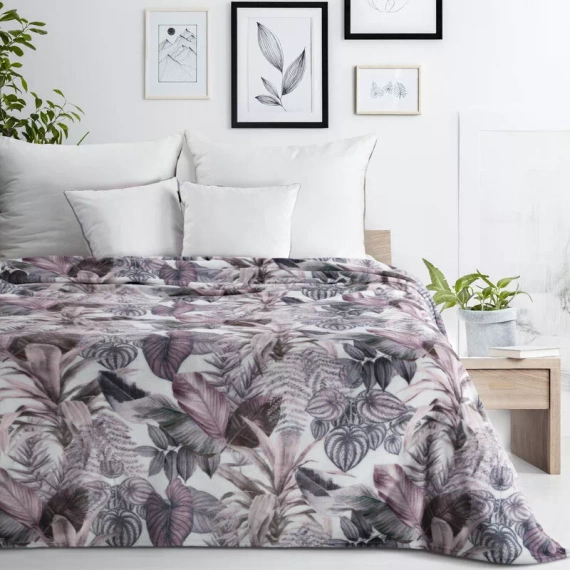 Koc narzuta liście Davos 2 Eurofirany fioletowy szary