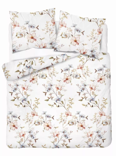 5635 A Detexpol Pastel Flowers biała w kwiaty morelowe i niebieskie pościel flanelowa bawełniana, miękka i przytulna