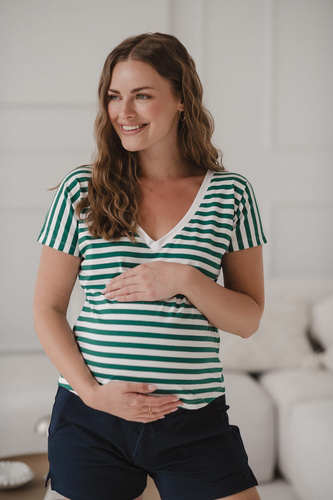 Bluzka Two Ways — ciążowa i do karmienia, dwustronna, krótki rękaw Milk&Love zielono-białe paski 