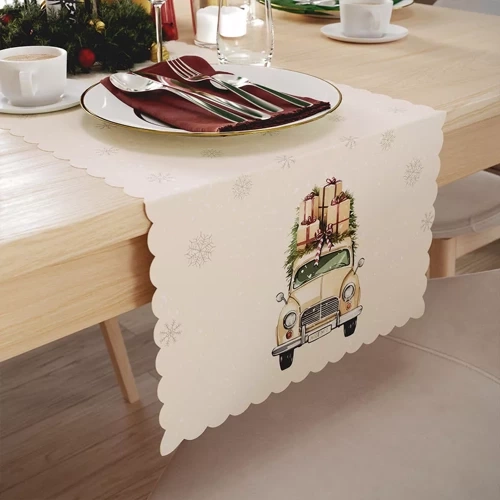 Bieżnik świąteczny Vintage samochód Markizeta beżowy