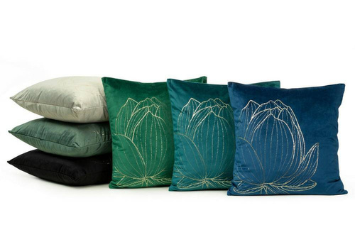 Poszewka dekoracyjna welwetowa Blink 19 kwiat lotosu Eurofirany ciemnomiętowa