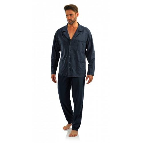 Bawełniana piżama męska, rozpinana Sesto Senso - kotwiczki granatowy