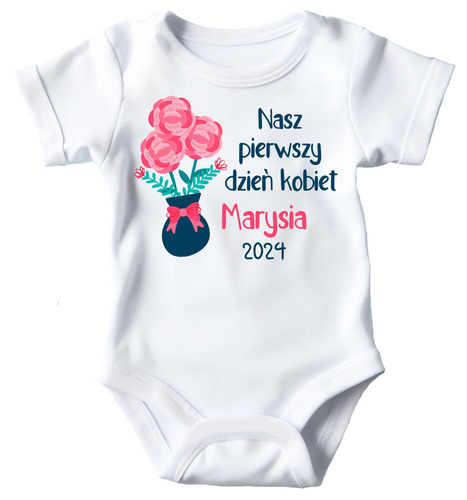 Body krótki rękaw "Nasz pierwszy Dzień Kobiet z imieniem" Moocha biały