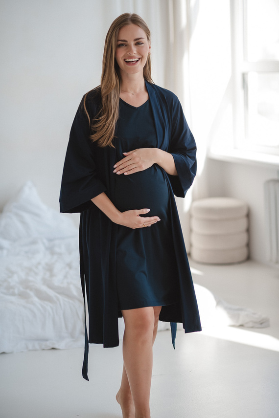 Milk&Love szlafrok ciążowy granatowy– bawełniana dzianina, elastyczny, idealny na połóg