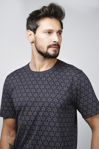 Piżama Męska krótki rękaw, spodenki Ricardo Italian Fashion - granatowy/druk