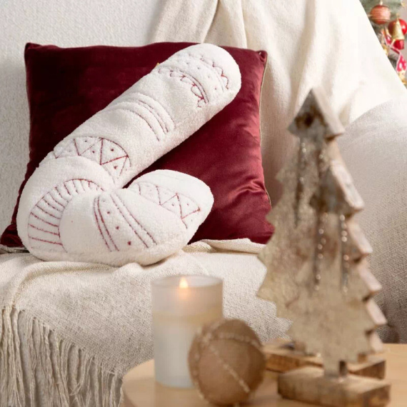 Eurofirany poduszka świąteczna 27x46 – laska cukrowa biała, buklowa