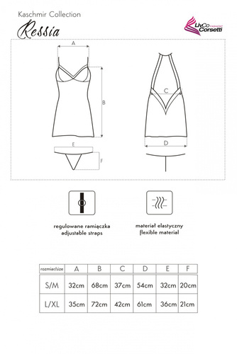 Нічна сорочка комбінація + стрінги Ressia LC 90593 LivCo Corsetti Fashion