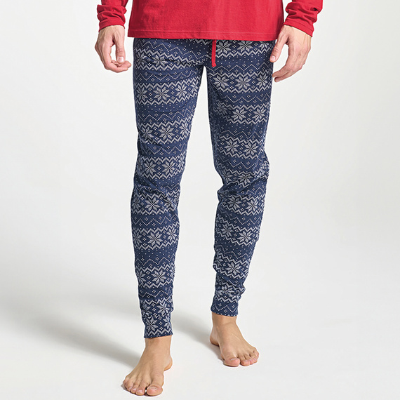 Albano Sorbetto czerwona – piżama męska świąteczna z pingwinem i śnieżynkami