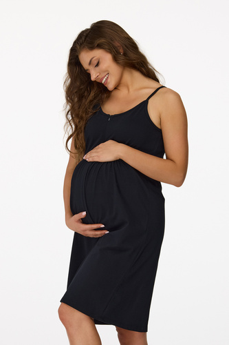 Senizo koszula nocna ciążowa no. 27 czarny– 100% bawełna, suwak do karmienia, lekki fason