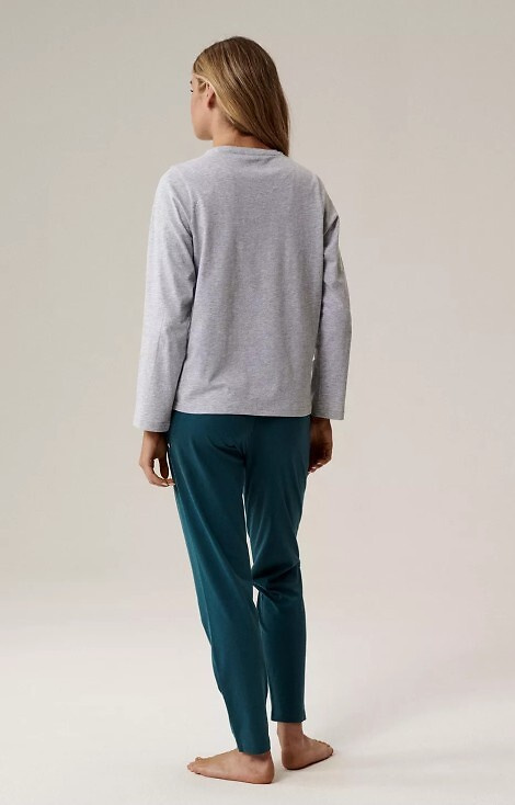 Piżama damska Atlantic NLP-498 szary-szmaragd – bawełna, bluzka z haftem, spodnie