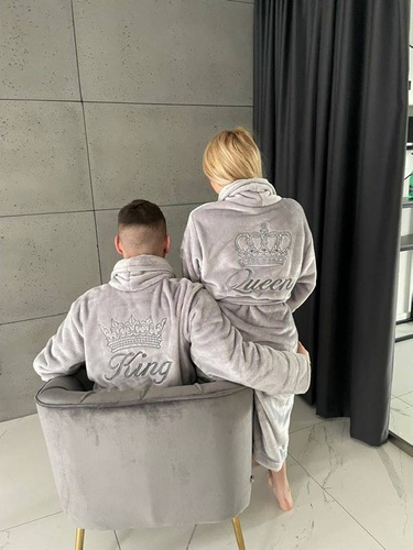 Zestaw szlafroków Queen&King + Korona ByShelly - jasny szary/srebrny