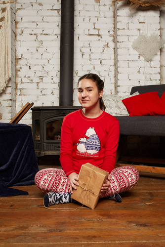 Piżama dziecięca długi rękaw, spodnie Arktyka Italian Fashion - czerwony/druk