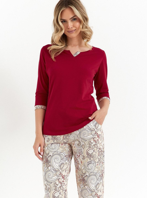 Cana piżama damska 487 bawełna czerwona 3/4 rękaw i spodnie 7/8
