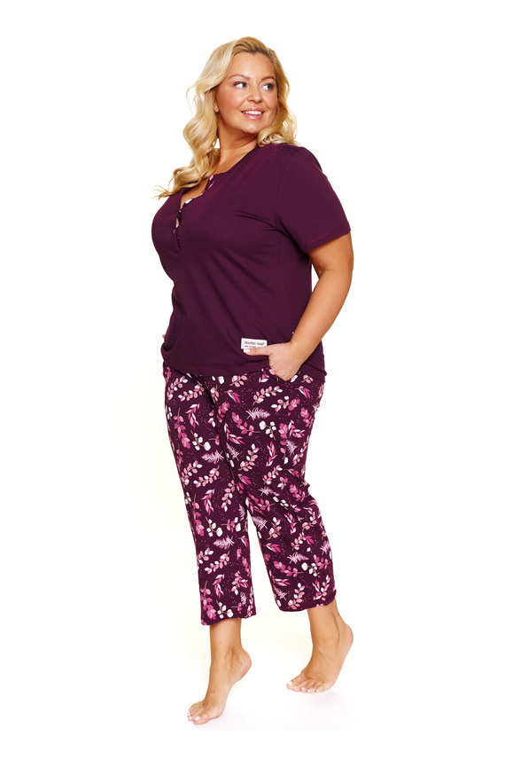 Piżama plus size Doctor Nap 7267 – 100% bawełna | Krótki rękaw, spodnie 3/4 - burgundy
