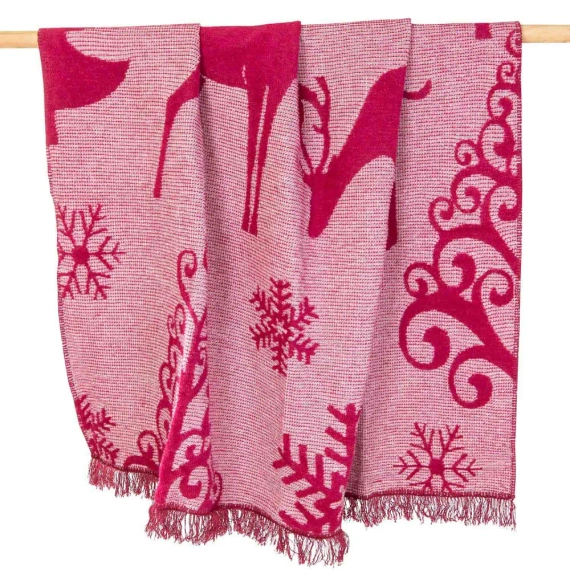 Koc świąteczny renifery 16675A Darymex bordowy