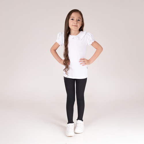 141523 Nicol legginsy prążkowane z falbanką – bawełniane, czarne, wygodne, polska jakość