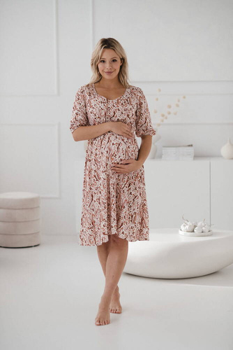 Sukienka ciążowa i do karmienia Lovely Dress Midi Milk&Love wzorki na ecru