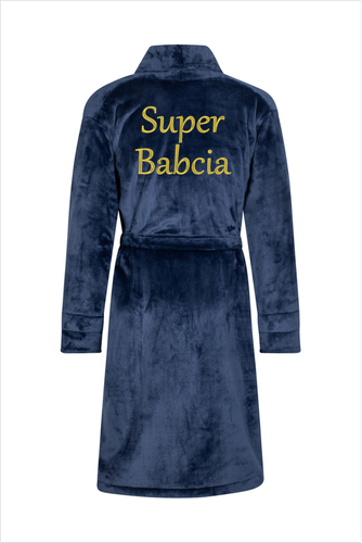 Szlafrok damski polarowy Super Babcia ByShelly - granatowy/złoty