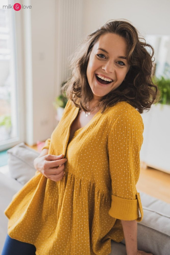 Tunika z muślinu organicznego Mother Nature Milk&Love musztardowa 