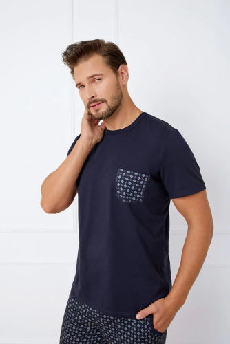 Piżama Męska krótki rękaw, spodenki Rajmund Italian Fashion - granatowy/druk