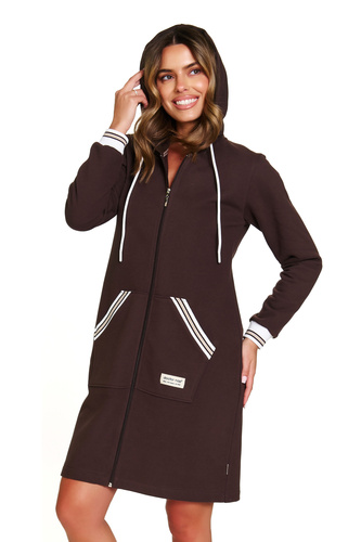 Bawełniany szlafrok damski z kapturem i zamkiem – wygoda na co dzień | Doctor Nap 4508 - brownie