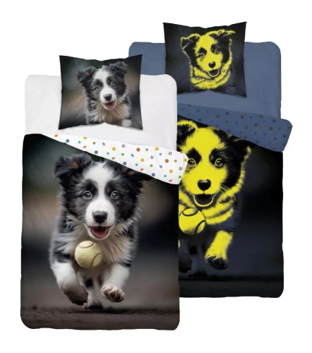 Pościel bawełniana świecąca w ciemności 5410 A Szczeniak Detexpol