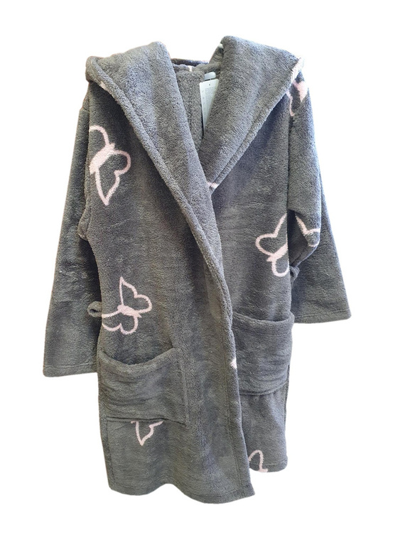 Krótki Szlafrok damski 672 Motyle Forex - szary