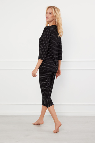 Piżama Damska 3/4 rękaw, 3/4 spodnie Puntini Italian Fashion - czarny  
