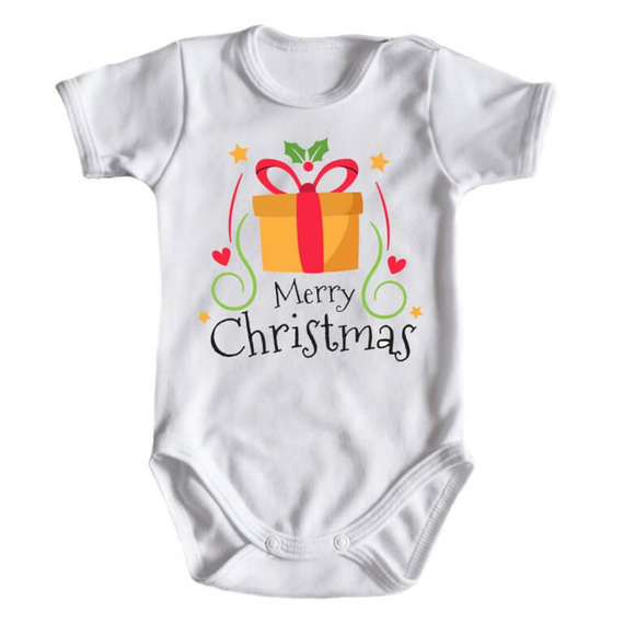 Body krótki rękaw "Merry Christmas z prezentem BOŻE NARODZENIE" Moocha biały
