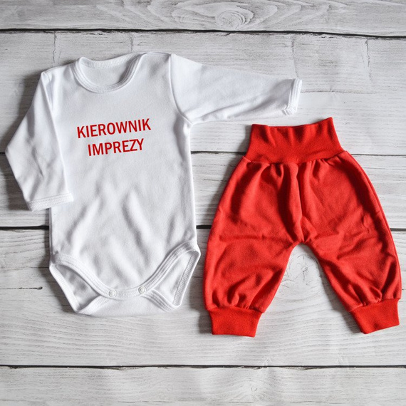 Zestaw body długi rękaw+spodenki "Kierownik imprezy" Moocha niebieski