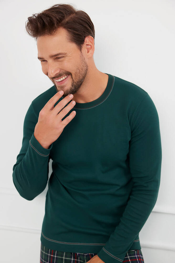 Piżama Męska długi rękaw, długie spodnie Fogo talian Fashion - zielony/druk