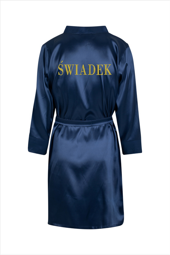 Szlafrok męski satynowy Świadek ByShelly - granatowy/złoty