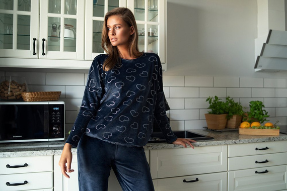 Komplet Damski dł. rękaw, dł. spodnie Eliksir Italian Fashion granat