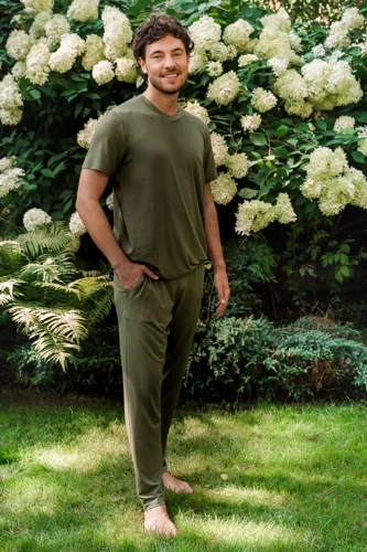 Piżama Męska z krótkim rękawem i długimi spodniami Dallas Italian Fashion - khaki