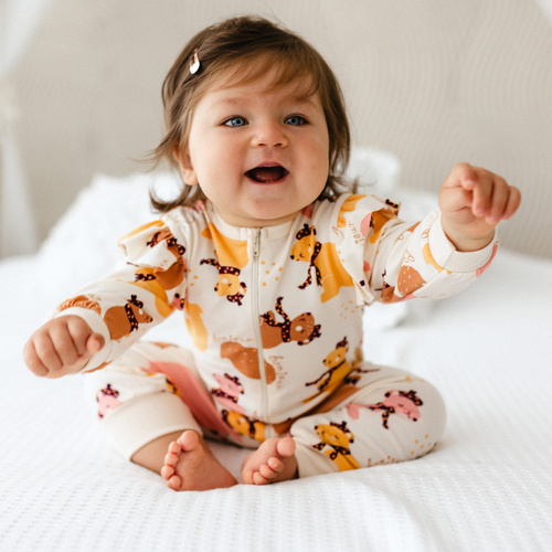 Fluffy Tails Eevi – Pajac ecru, drukowany, bez stópek, zapinany na zamek