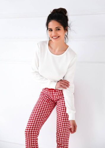 Piżama damska Perfect Sensis -śmietanowy-czerwony