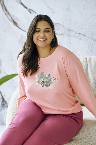 TARO Patricia 3471 – kobieca piżama bawełniana z rękawem 7/8 w kolorze morelowym