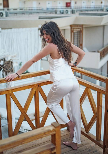 Piżama Damska Satynowa Iga DKaren - Jasny Ecru