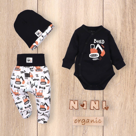 Czapka niemowlęca z bawełny organicznej The builder Nini czarny