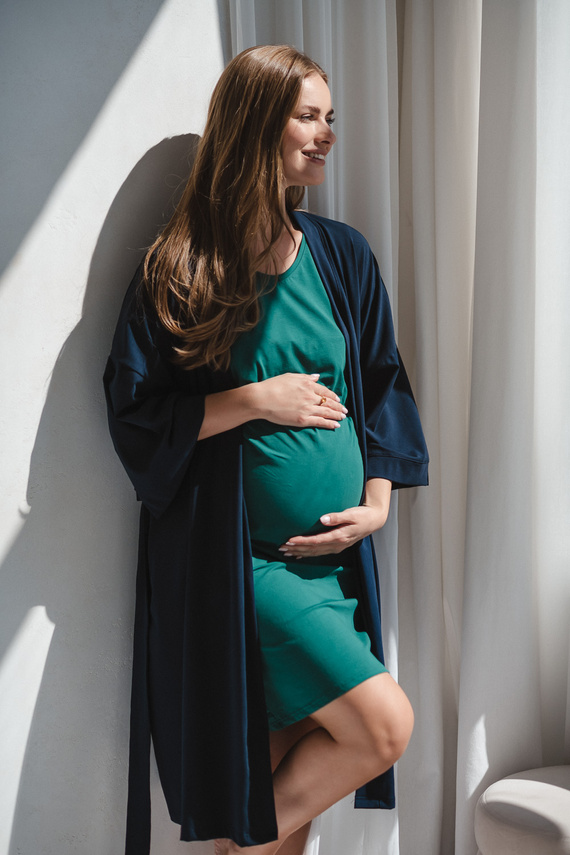 Milk&Love szlafrok ciążowy granatowy– bawełniana dzianina, elastyczny, idealny na połóg