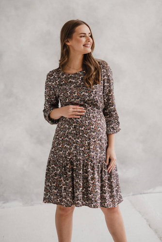 Sukienka ciążowa i do karmienia Lovely Dress Milk&Love  czarna w kwiatuszki