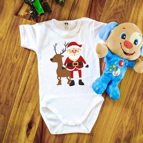 Body krótki rękaw "Mikołaj z jelonkiem BOŻE NARODZENIE" Moocha biały 